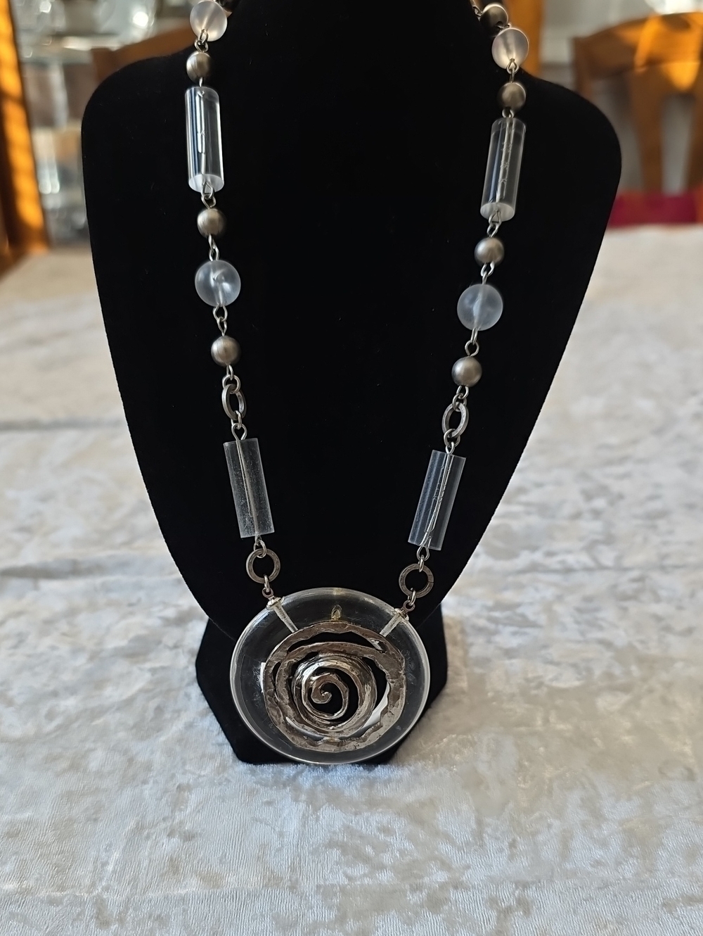 Vintage Lucite & Metal Boho-chic Statement Necklace